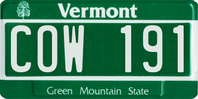 VT license plate COW191