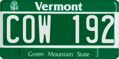 VT license plate COW192