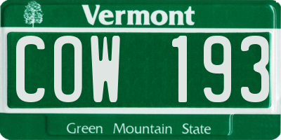 VT license plate COW193