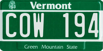 VT license plate COW194