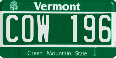 VT license plate COW196
