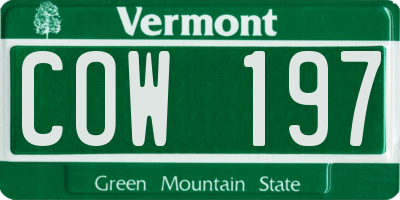 VT license plate COW197