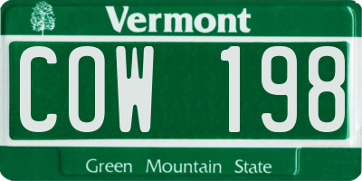 VT license plate COW198