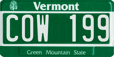 VT license plate COW199
