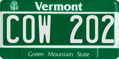 VT license plate COW202