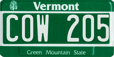 VT license plate COW205