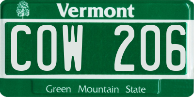 VT license plate COW206