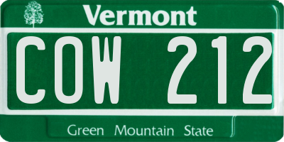 VT license plate COW212