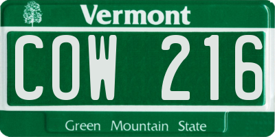 VT license plate COW216