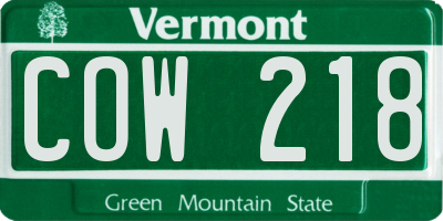 VT license plate COW218