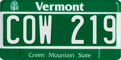 VT license plate COW219