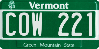 VT license plate COW221