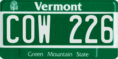 VT license plate COW226