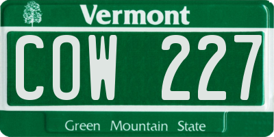 VT license plate COW227
