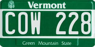 VT license plate COW228