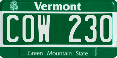 VT license plate COW230
