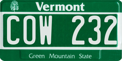 VT license plate COW232
