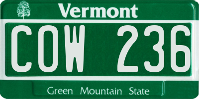 VT license plate COW236