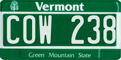 VT license plate COW238