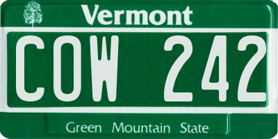 VT license plate COW242