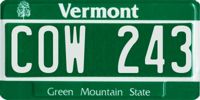 VT license plate COW243
