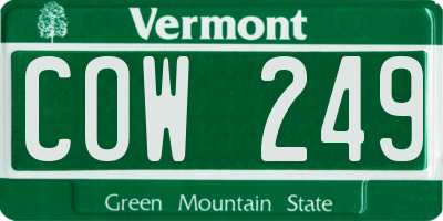 VT license plate COW249