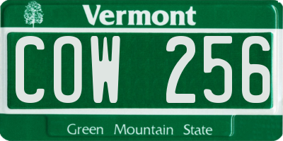 VT license plate COW256
