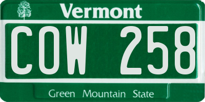 VT license plate COW258