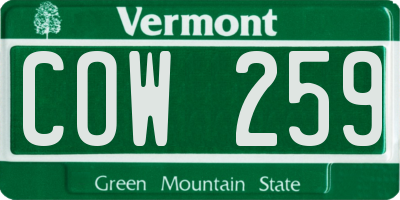 VT license plate COW259