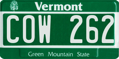 VT license plate COW262