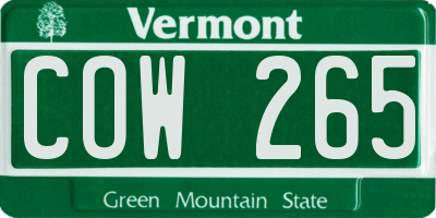 VT license plate COW265