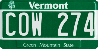 VT license plate COW274
