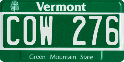 VT license plate COW276