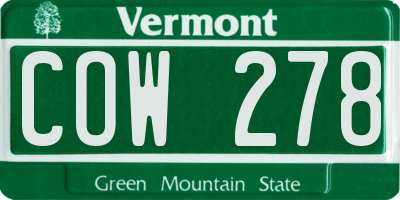 VT license plate COW278