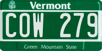 VT license plate COW279