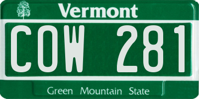 VT license plate COW281