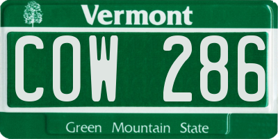 VT license plate COW286