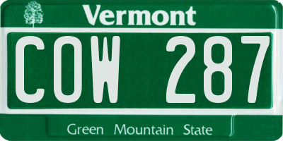 VT license plate COW287
