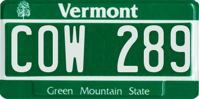 VT license plate COW289