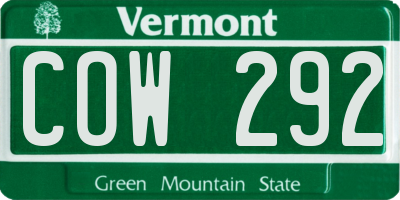 VT license plate COW292