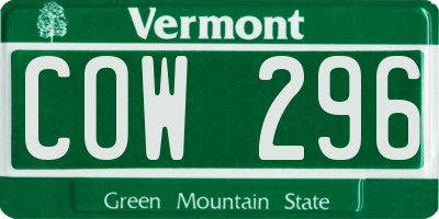 VT license plate COW296