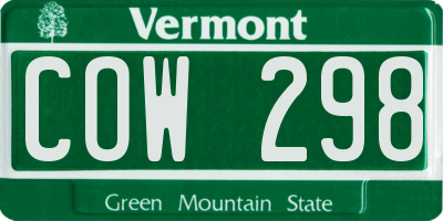 VT license plate COW298