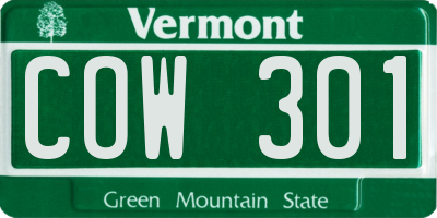 VT license plate COW301