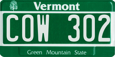 VT license plate COW302