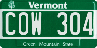 VT license plate COW304