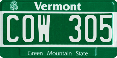 VT license plate COW305