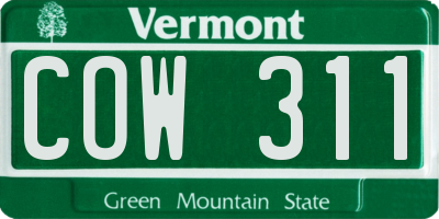 VT license plate COW311
