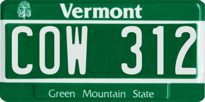 VT license plate COW312