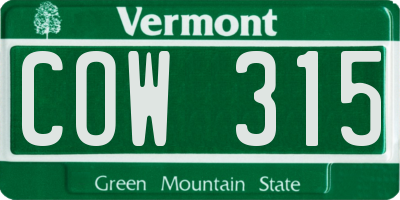 VT license plate COW315