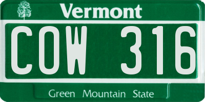 VT license plate COW316